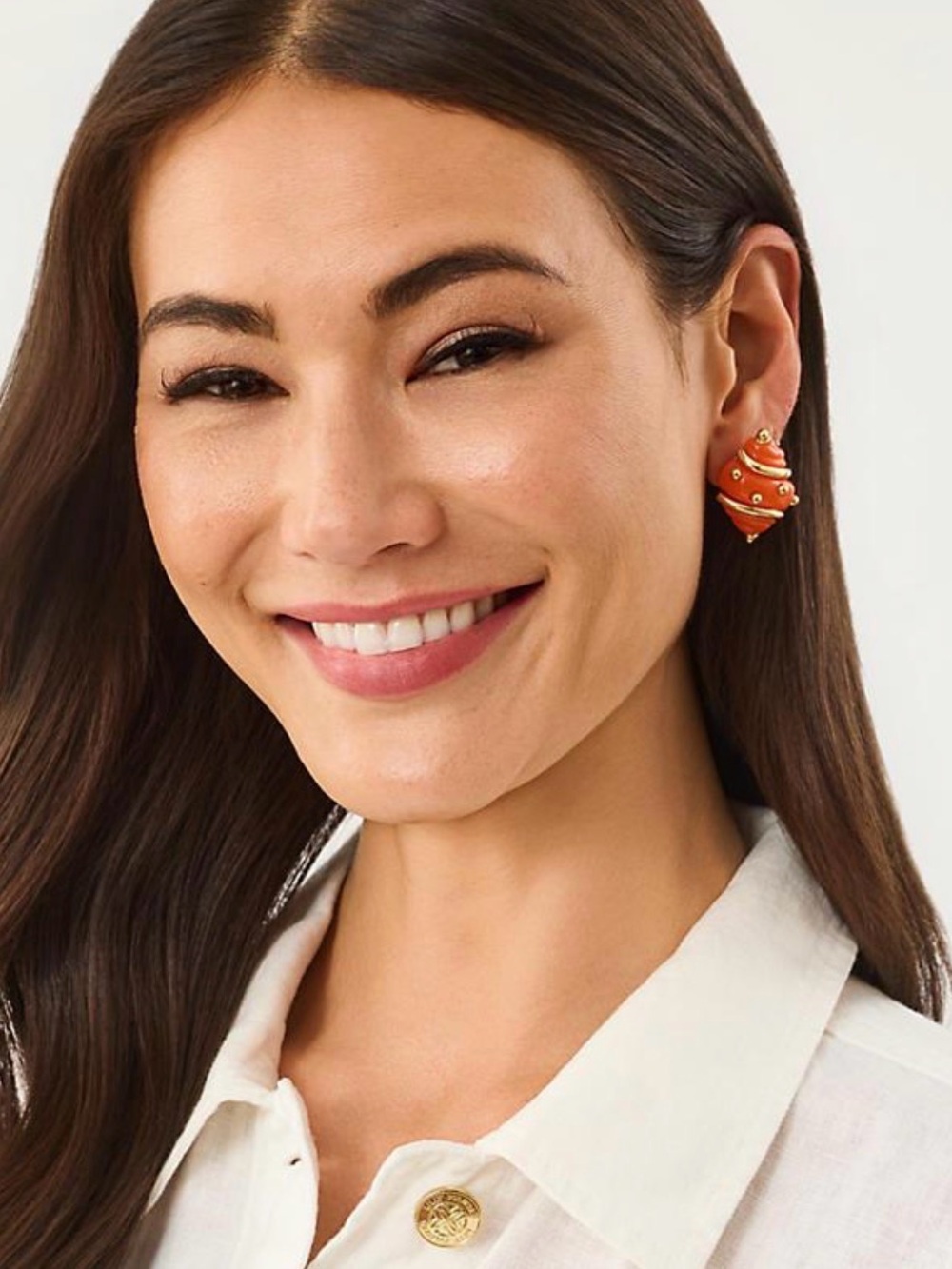 Lilly Pulitzer, Kenneth Jay Lane Orange Enamel Shell Clip-On Earrings, NWT